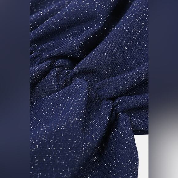 Starry night Glitter Maxi Wrap Dress metallic blue true wrap cocktail ruched s - Picture 8 of 15